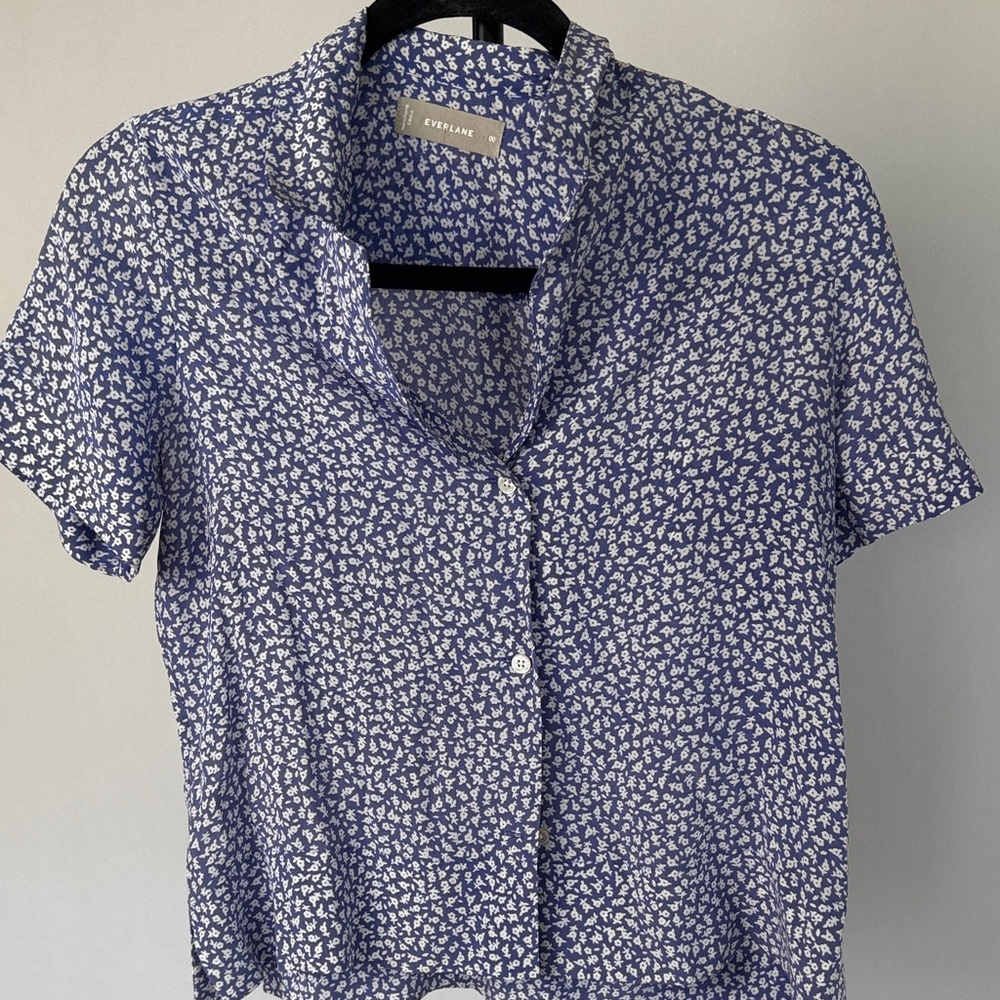 Everlane Floral Blue and White Button Down Shirt